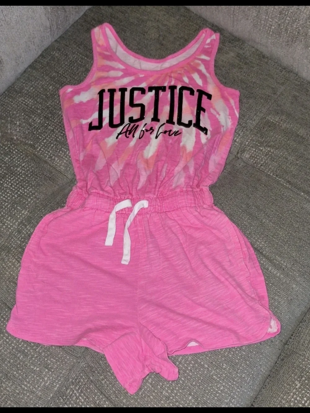 Justice Pink Tie-Dye Tank Romper with Drawstring